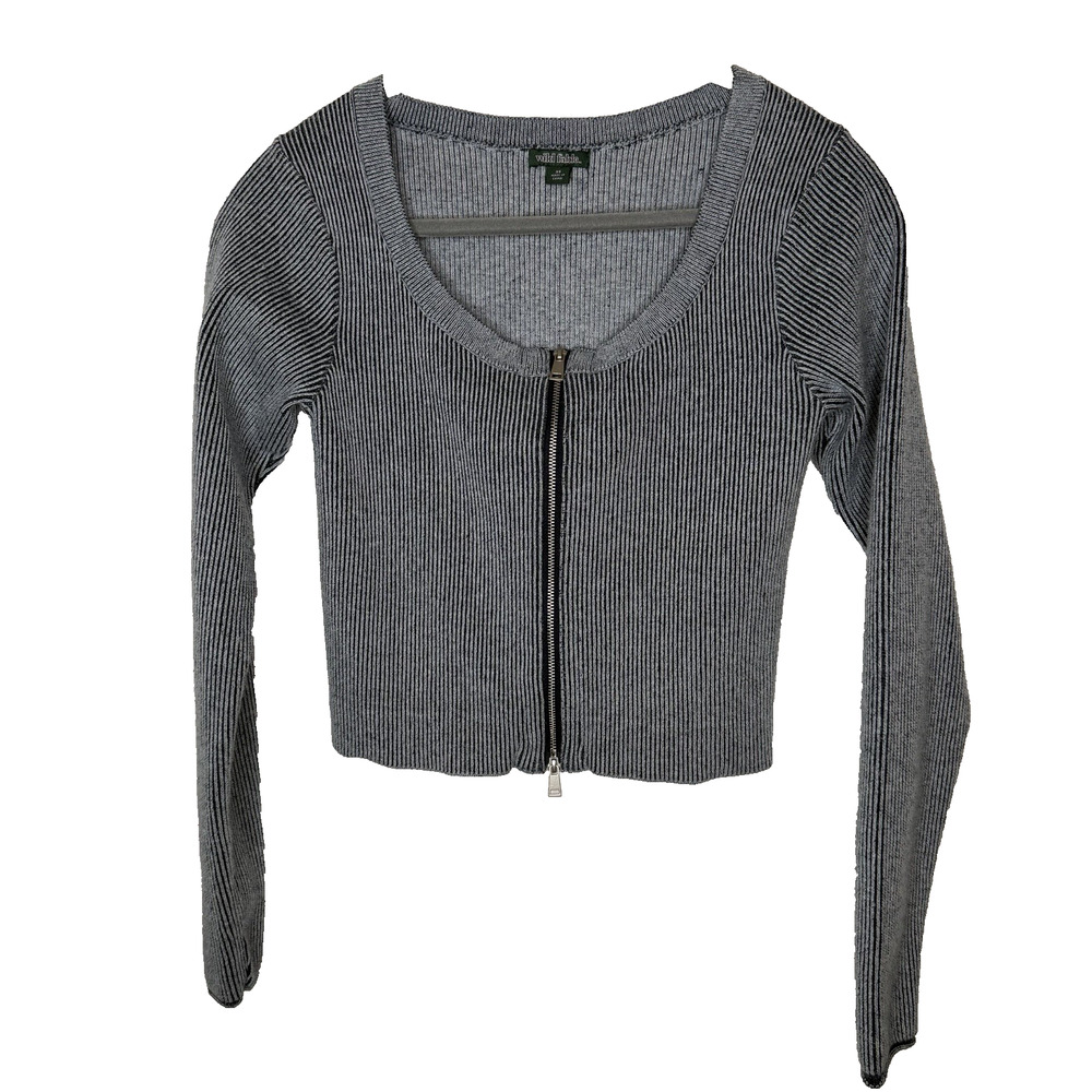 Wild Fable Women’s Cropped Long Sleeve Sweater XS Zip Front Gray/black Ribbed